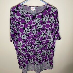 LULAROE Minnie Mouse Purple & Gray Polka Dot Tunic Shirt Size‎ XS